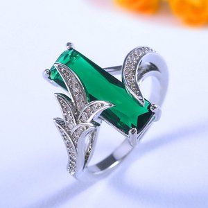 💎 Dainty Pure Green Gemstone Leaf Colorful Zircon Rings for Women, INDN8227
